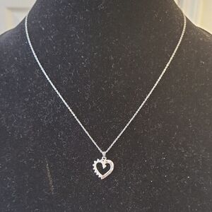 "I Heart Mom" Sterling Silver Heart Pendant Necklace With Czs